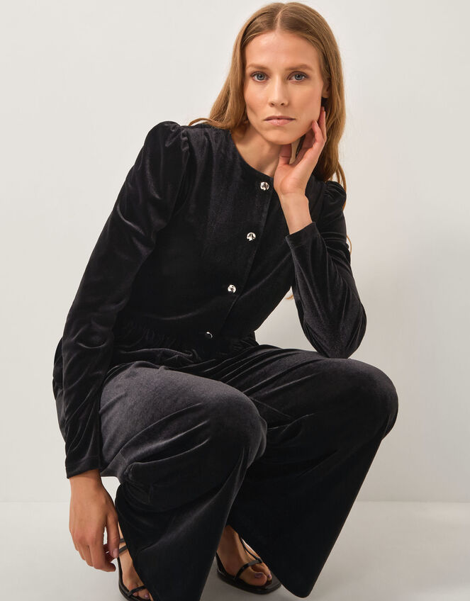 Vayle Stretch Velvet Peplum Jacket, Black (BLACK), large