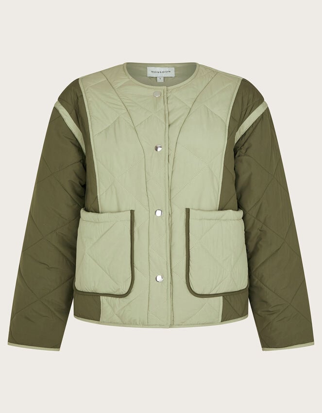 Lulu Quilted Two-Tone Jacket, Green (KHAKI), large