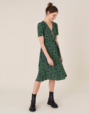 Printed Short Sleeve Wrap Dress, Green (GREEN), large