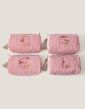 Floral Initial Quilted Beauty Bag, Pink (PINK), large