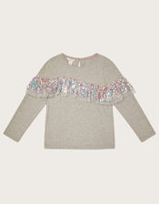 Sequin Ruffle Party T-Shirt, Grey (GREY), large