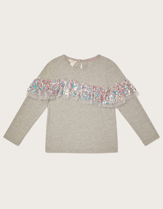 Sequin Ruffle Party T-Shirt, Grey (GREY), large