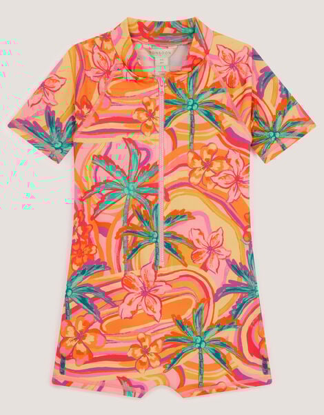 Tropical Swirl UPF50+ Short Swimsuit, Orange (ORANGE), large