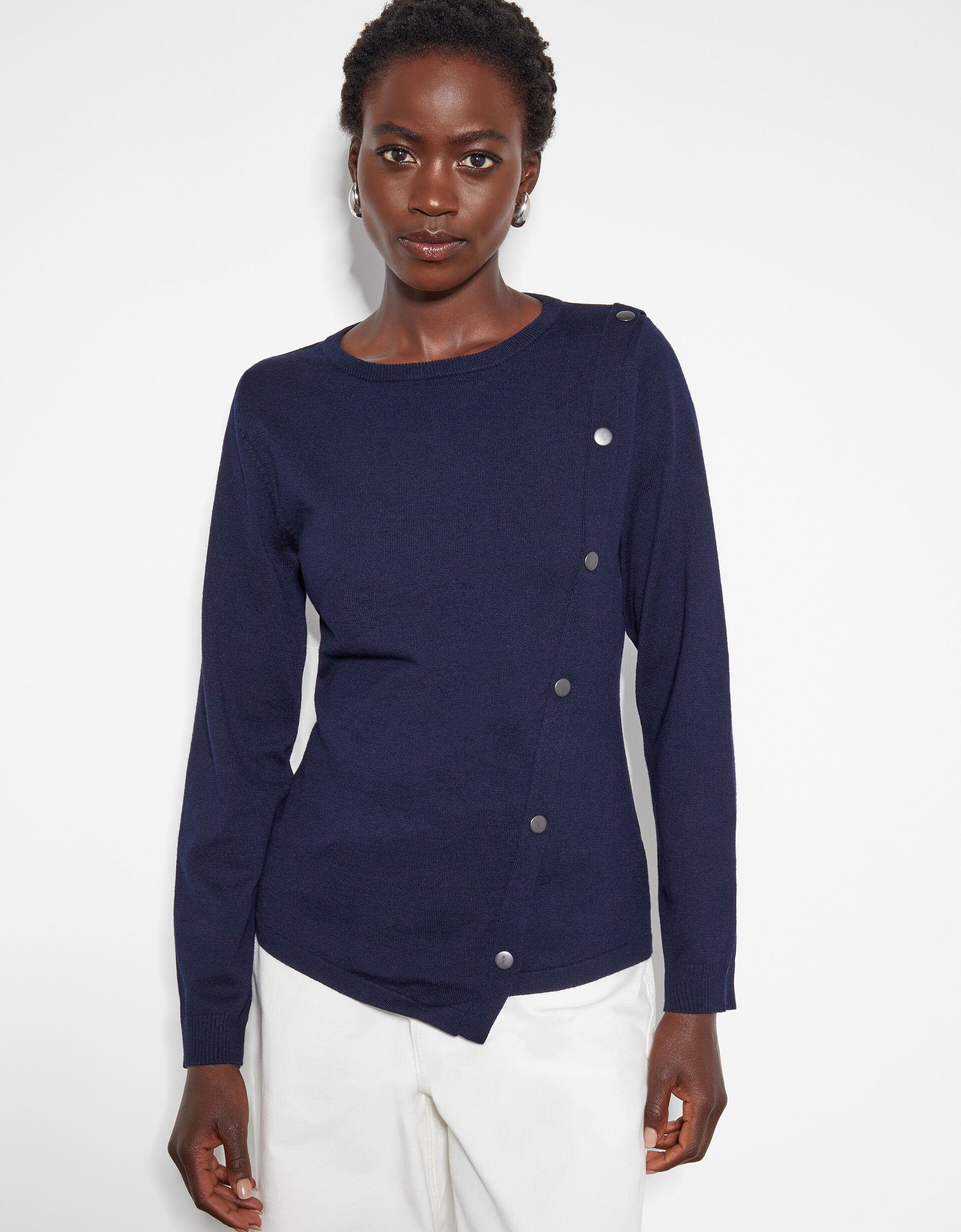 Asymmetrical button sweater clearance