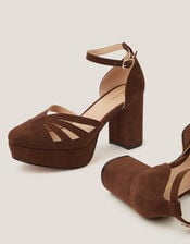 Iris Cutwork Platform Heels, Brown (CHOCOLATE), large