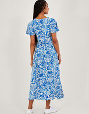Florence Leaf Print Tea Dress, Blue (BLUE), large