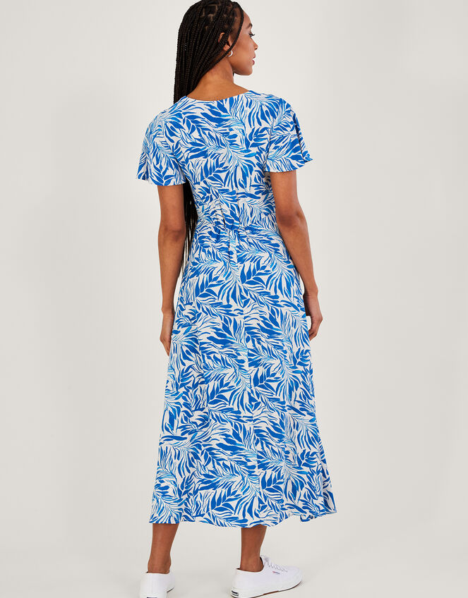 Florence Leaf Print Tea Dress, Blue (BLUE), large