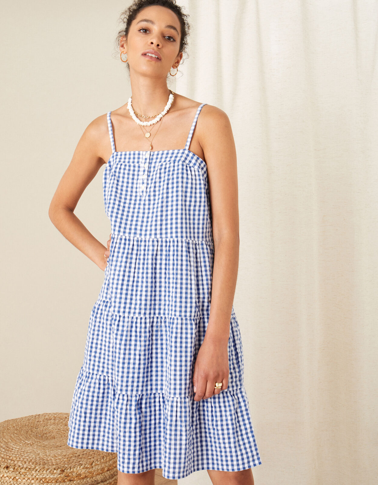Gingham Dress in Pure Cotton Blue