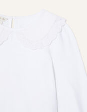 Lace Collar Jersey Top, Ivory (IVORY), large