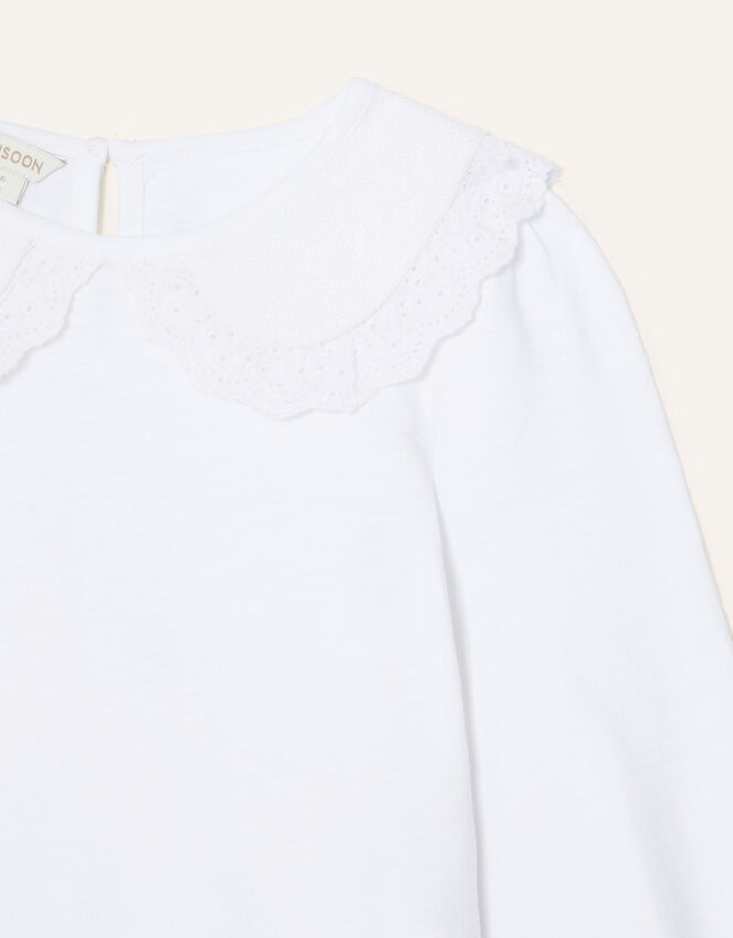Lace Collar Jersey Top, Ivory (IVORY), large