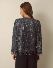 Sabia Velvet Bow Sequin Jacket, Dark Silver (GUNMETAL), large