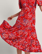 Micola Print Tiered Dress, Red (RED), large