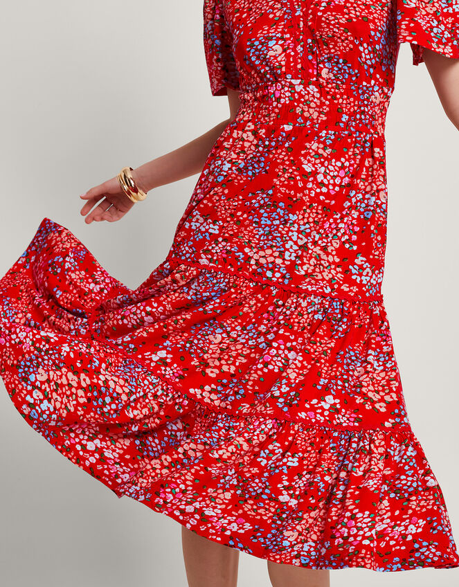 Micola Print Tiered Dress, Red (RED), large