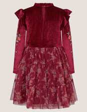 Floral Velvet Disco Dress, Red (BURGUNDY), large