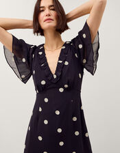 Rowena Polka Dot Ruffle Midi Dress, Blue (NAVY), large