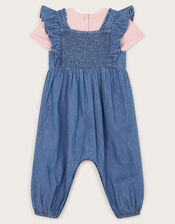Baby Chambray Embroidered Romper, Blue (BLUE), large