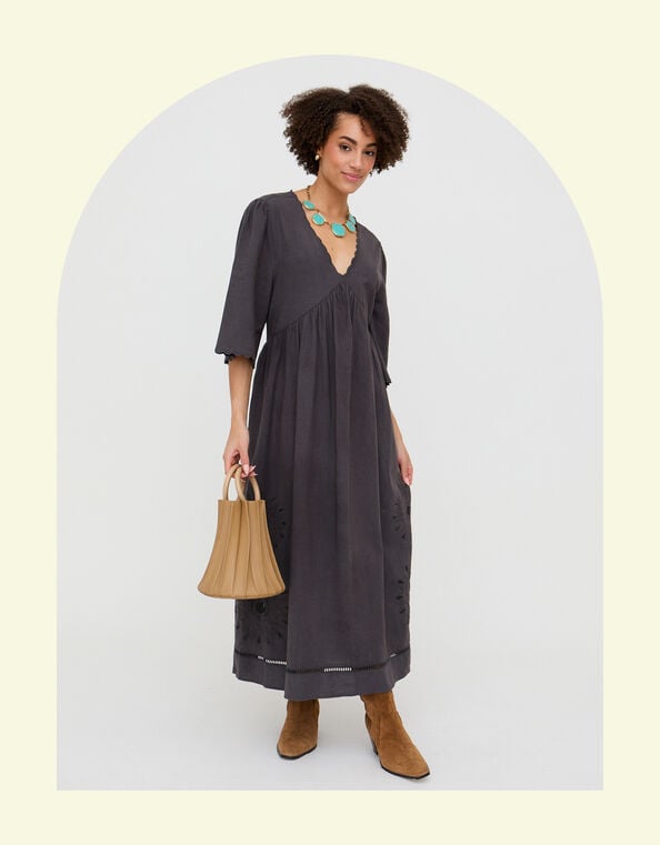 Raffya Ibiza Cutwork Midi Dress, Gray (GREY), large