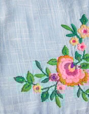 Floral Embroidered Slub Shorts, Blue (BLUE), large