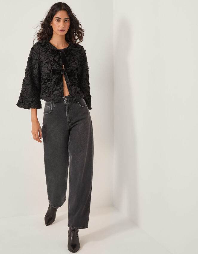 Tia Tie-Front Textured Jacket, Black (BLACK), large