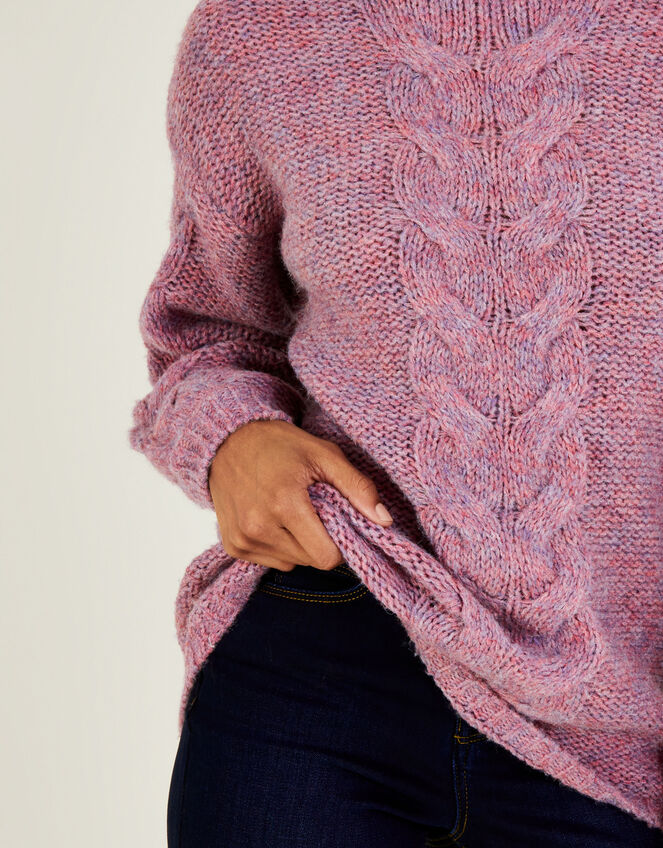 Melange Cable Knit Jumper with Recycled Polyester, Purple (PURPLE), large