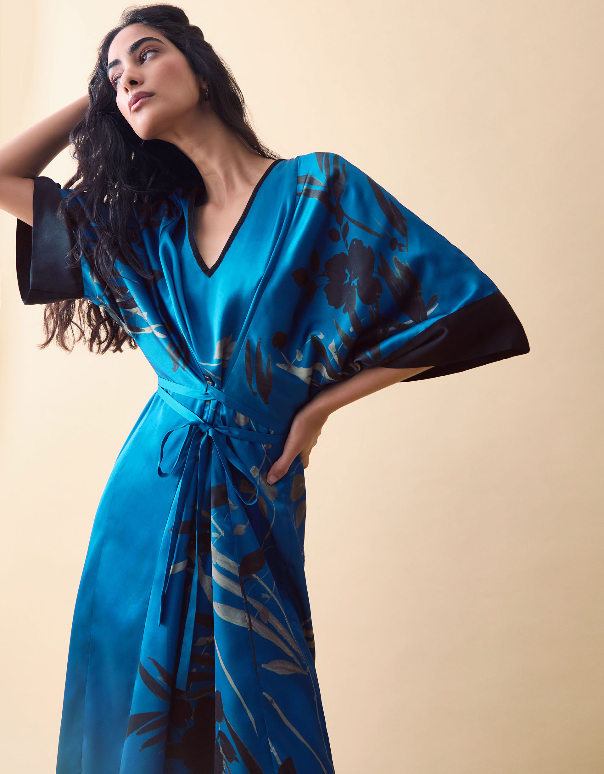 Clemence Lian Floral Print Kimono Dress Blue