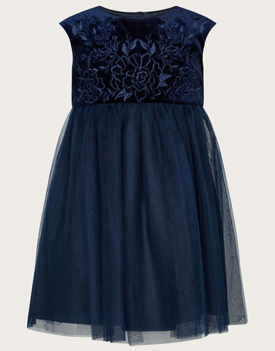 Baby Odette Velvet Embroidered Dress Blue, Blue (NAVY), large
