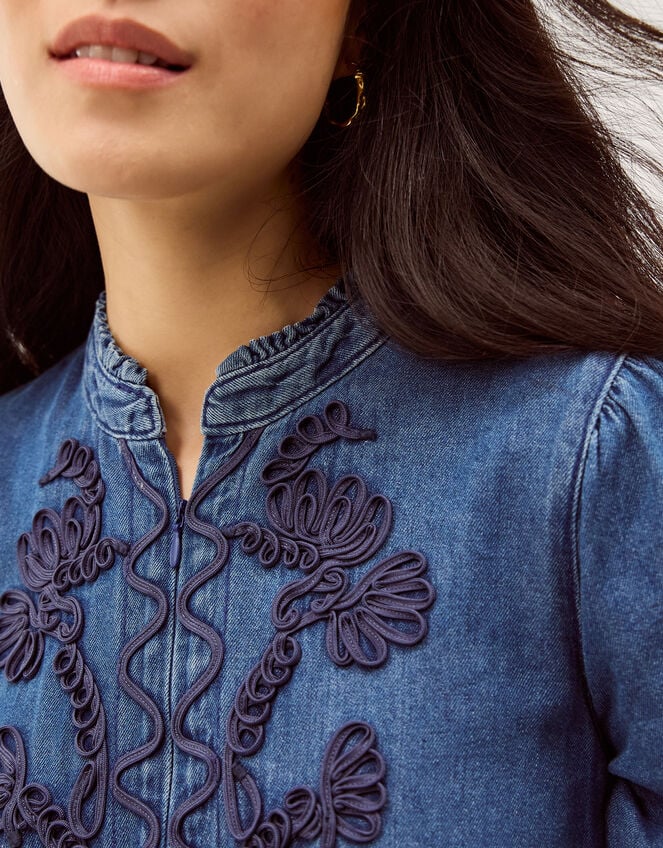 Melissa Embroidered Denim Midi Dress, Blue (MID AUTHENTIC BLUE), large