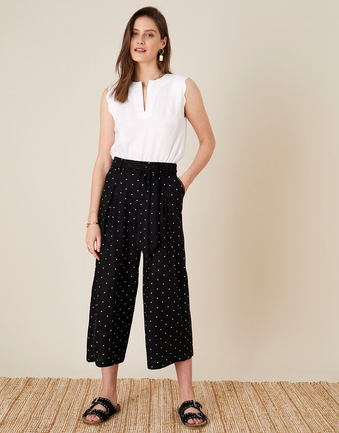 Pindot Scallop Crop Trousers, Black (BLACK), large