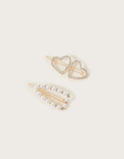 Diamante Heart and Pearl Slides Set of Two, , large