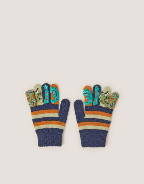 Dinosaur Stripe Gloves, Blue (NAVY), large