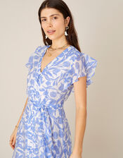 Tulip Print Midi Dress, Blue (BLUE), large