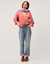 Shayla V-Neck Stripe Jersey Top, Ivory (IVORY), large