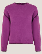 Shayla Whipstitch Sweater, Purple (PURPLE), large