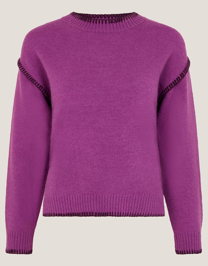 Shayla Whipstitch Sweater, Purple (PURPLE), large