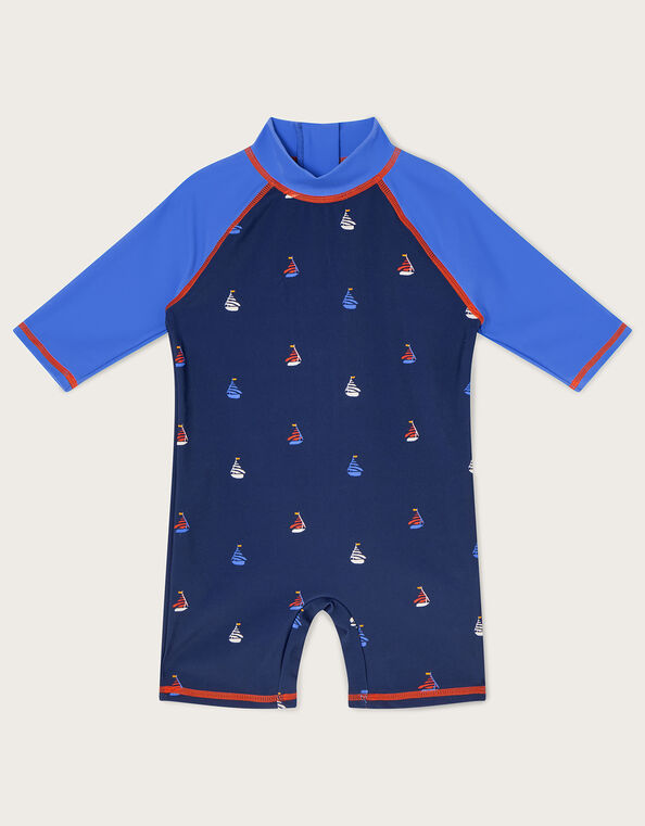 Sailboat All-In-One Swimsuit with UPF50+ Protection, Blue (NAVY), large