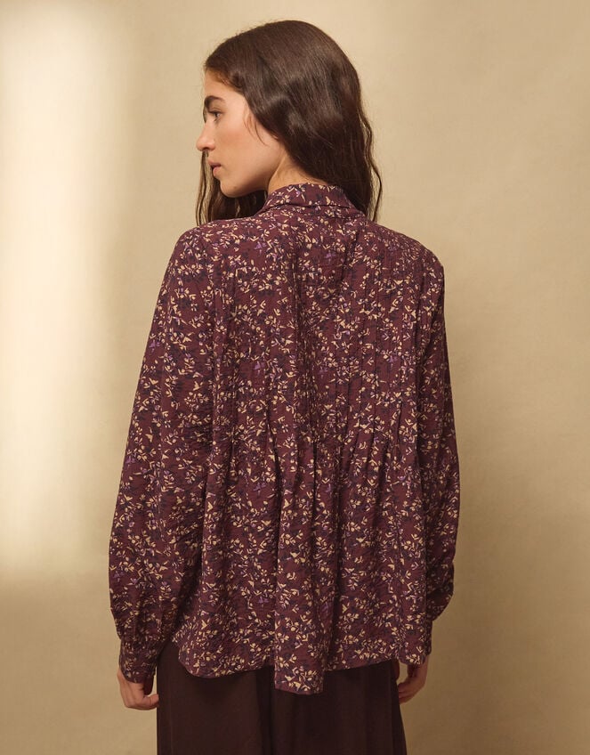 East Ellis Floral Pintuck Blouse, Red (BURGUNDY), large