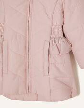 Baby Frill Shirred Waist Padded Coat, Pink (PALE PINK), large