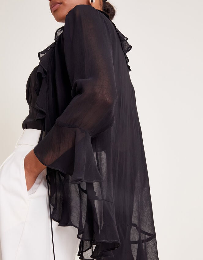 Fiona Sheer Frill Tie-Front Blouse, Black (BLACK), large