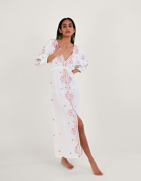 Embroidered Maxi Kaftan Dress in LENZING™ ECOVERO™, Ivory (IVORY), large