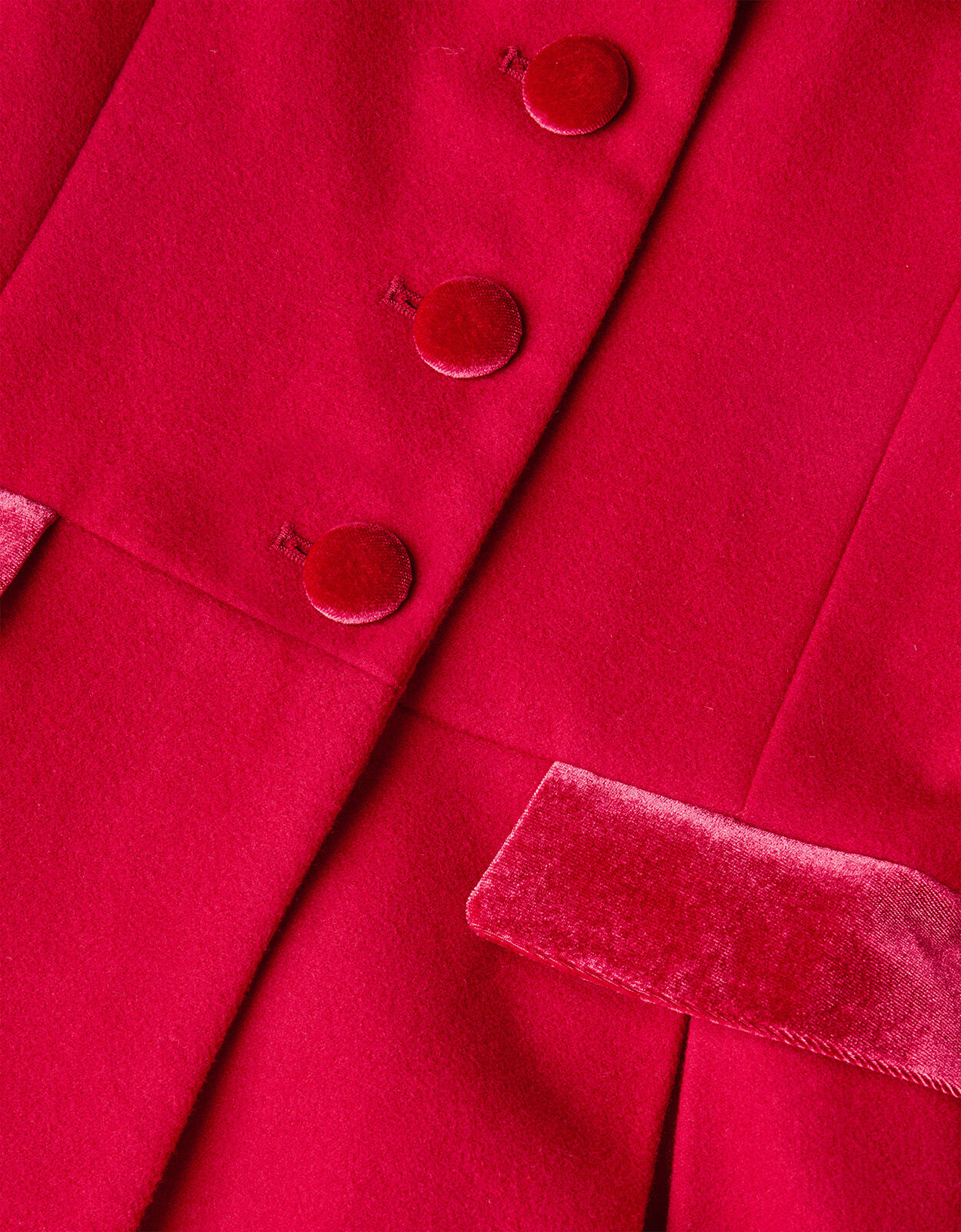 Velvet Trim Pleat Coat Red