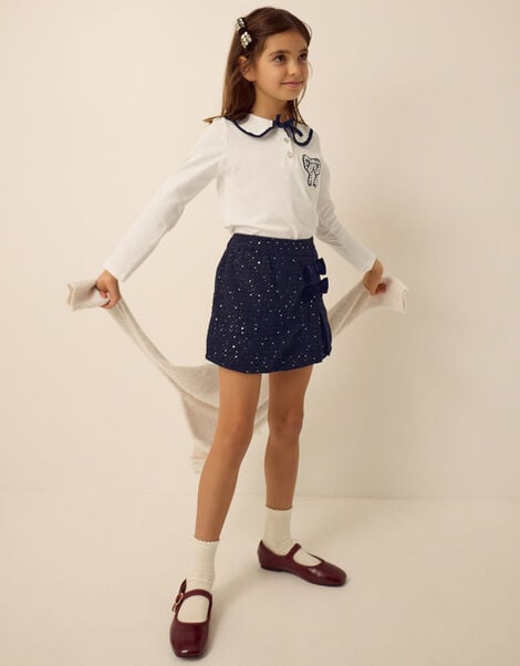Bow Long Sleeve Top & Skort Set, Blue (NAVY), large
