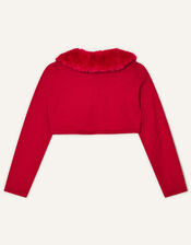 Super-Soft Fur Collar Cardigan, Red (RED), large