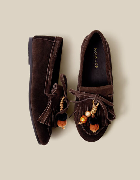 Tabitha Suede Moccasin Loafers, Brown (CHOCOLATE), large