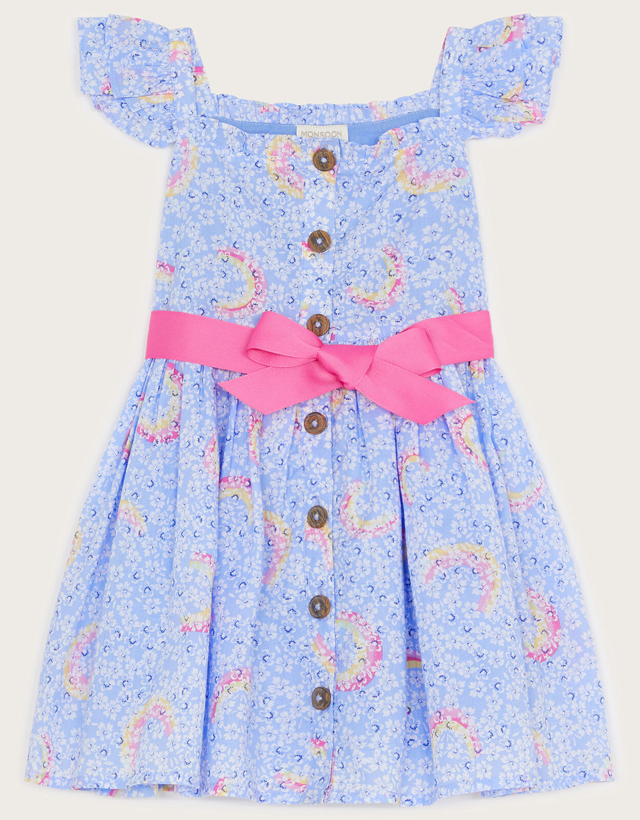 Baby Rainbow Button Front Dress Blue