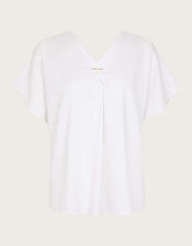 Viola V-Neck Pintuck T-Shirt, White (WHITE), large