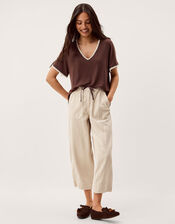 Tilly Contrast Stitch Jersey T-Shirt, Brown (CHOCOLATE), large