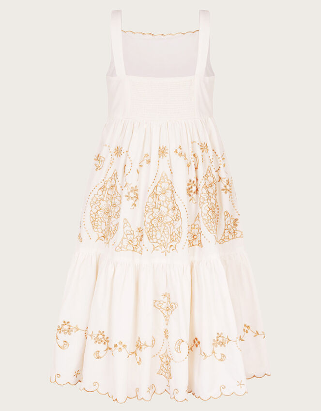 Gold Floral Embroidered Dress, Ivory (IVORY), large
