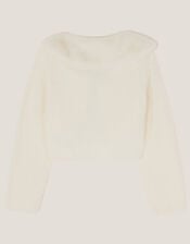 Detachable Collar Fuzzy Cardigan, Ivory (IVORY), large