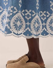 East Coralie Denim Broderie Detailed Dress, Blue (BLUE), large