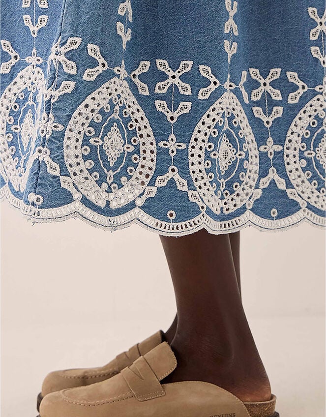 East Coralie Denim Broderie Detailed Dress, Blue (BLUE), large